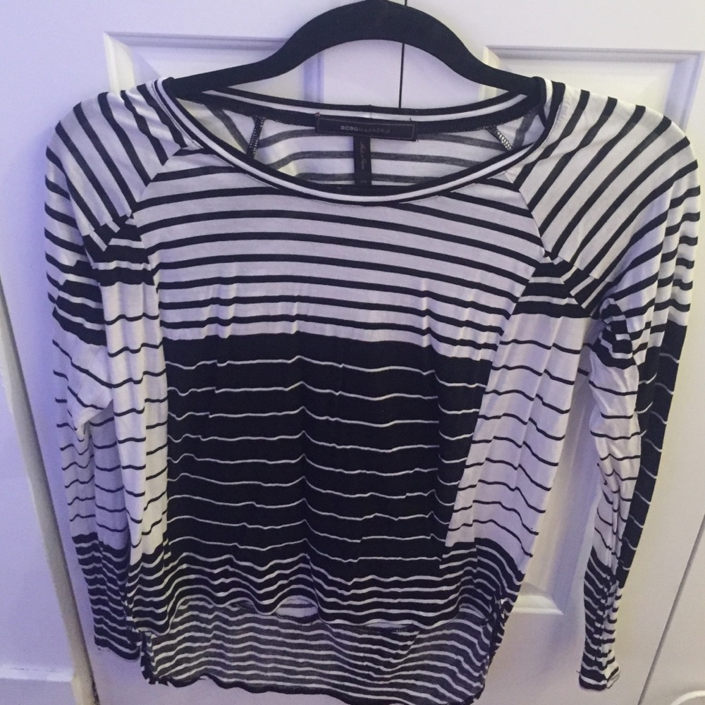 BCBG Maxazria black and white long sleeve top